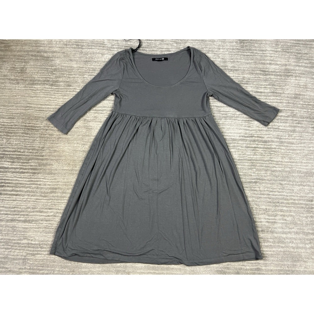 Forever 21 Dress Womens Large‎ Gray 3/4 Sleeve Knee Length Rayon Blend